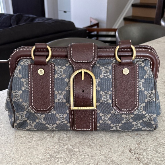Celine Handbags - Celine Denim Blue and Chocolate Brown Buckle Bag